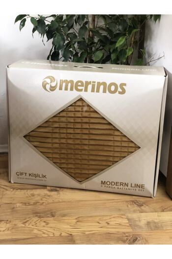 Merinos Modern Line Çift Kişilik Battaniye - Yatak Örtüsü - Hardal