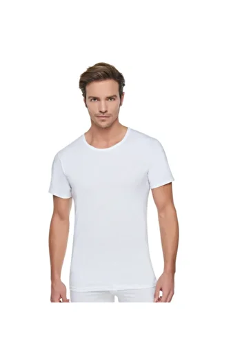 Tutku Men's White Combed Crew Neck Undershirt 103
