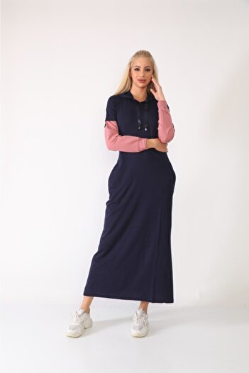 WestBound Women's Navy Blue Hooded Sleeve Dress