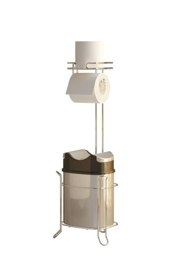 Teknotel Mg098 Model - Swallowing Lid, Trash Bucket and Toilet Chrome+Gray Paper Holder Set