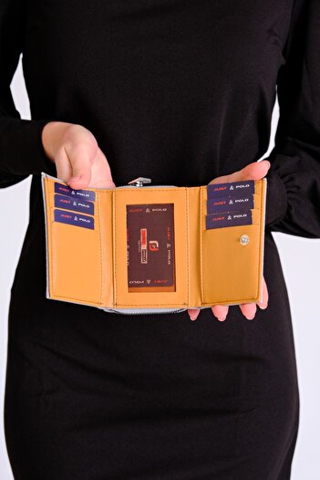 Just Polo Women's 6 Card + 1 ID Compartment Embossed Printed Vegan Wallet with Snap and Zipper Closure