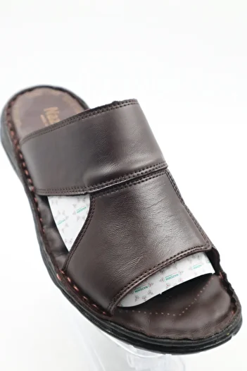 nazenintasarımlar Men's Genuine Leather Massage Sole Brown Slippers