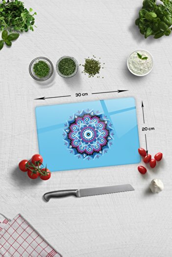 Decorita Turquoise Evil Eye Bead - 20cm X 30cm Glass Cutting Board and Table