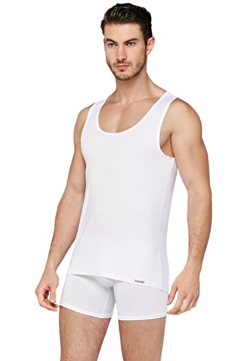 Doreanse Men's Modal Solid Color Wide Crew Neck Undershirt 2011 White