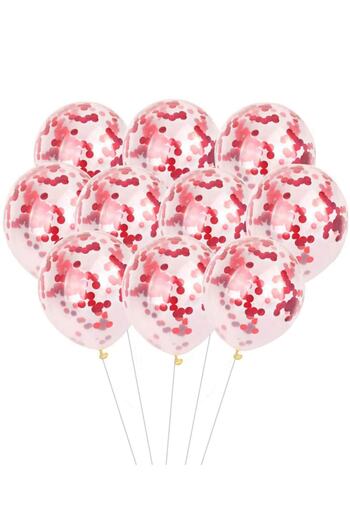 Parti dolabı Set of 10 Transparent Balloons with Red Confetti