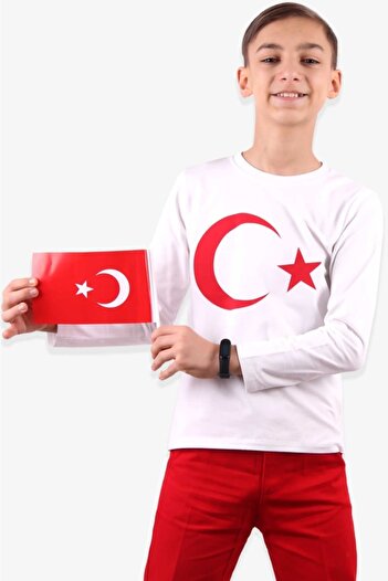 Dragora Bayrak Baskılı Uzun Kollu 23 Nisan 19 Mayıs 30 Ağustos 10 Kasım Süper Kalite Unisex Çocuk T-shirt