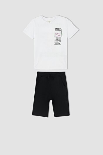 DeFacto Boy's Printed Short Sleeve Cotton T-Shirt Shorts 2-Piece Set
