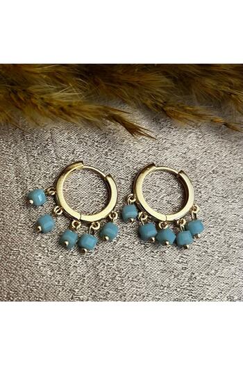 Markiz Takı Light Blue Bead Dangle Hoop Earrings 2 Cm