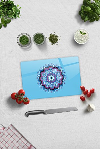 Decorita Turquoise Evil Eye Bead - 20cm X 30cm Glass Cutting Board and Table