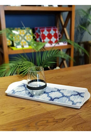 The Mia Blue Ikat Pattern Tray 36x16cm