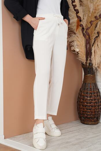 LAVİNİA Large Size Skinny Leg Trousers with Rope Detail and Elastic Waist