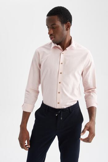 DeFacto Modern Fit Polo Neck Long Sleeve 100% Cotton Shirt