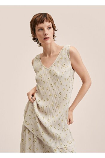 MANGO Woman Floral Pleated Top