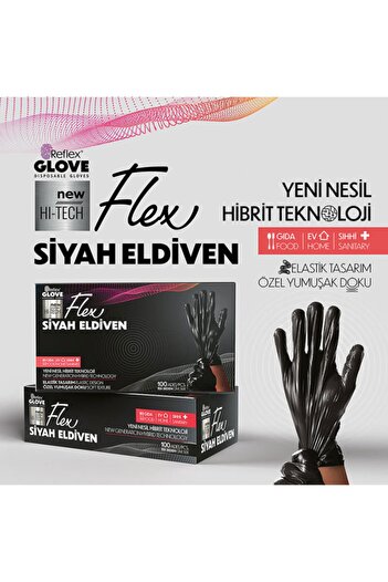 Reflex Flex Black Gloves 100 Pieces (Size M)