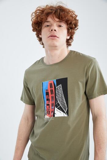 DeFacto Slim Fit Crew λαιμόκοψη με κοντό μανίκι, βαμβακερό χτενισμένο μπλουζάκι