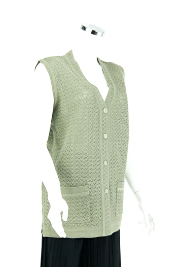 Oppland Women's Seasonal Three-Button Front Double Pocket Knitted Model Regular Cut Steel Knitted Mother Vest