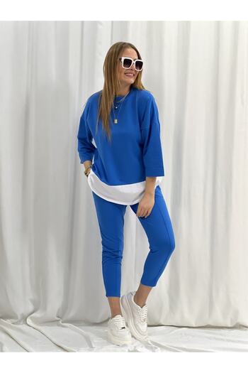 VOLT CLOTHİNG Women's Basic Detail Blue Double Suit