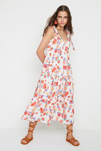Trendyol Collection Σχέδιο Πολύχρωμο Floral Υφαντό Φόρεμα TWOSS21EL3562