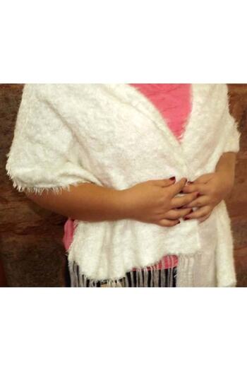 Mandaş Style Hand Woven Angora Women's Shawl White