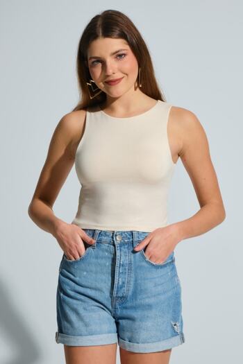 MD trend Women's Stone Strap Basic Crop Blouse