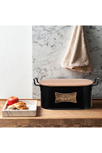 EVSTYLE Bread Box with Wooden Cutting Board - Black
