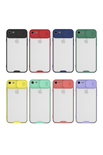 Fibaks Iphone 7 Plus - 8 Plus Uyumlu Sürgülü Ultra Ince Renkli Kamera Korumalı Koruyucu Kılıf