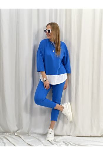 VOLT CLOTHİNG Women's Basic Detail Blue Double Suit
