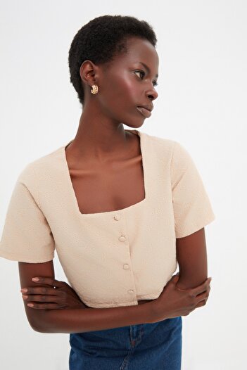 Trendyol Collection Μπεζ Crop Μπλούζα TWOSS22BZ0506