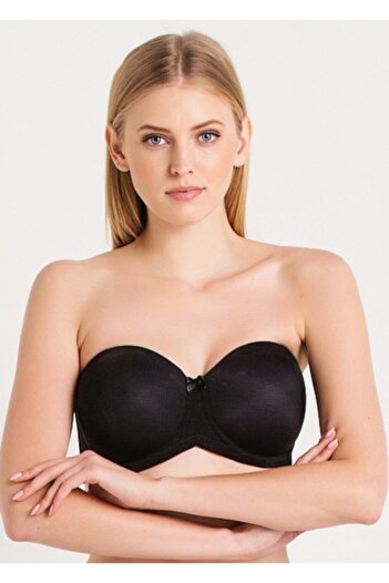 Magic Form 7038 Women's Black Plain Fabric Plus Size Thin Sponge Strapless Strapless Bra
