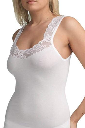 Blackspade Women's White Cotton Lace Thick Strap Undershirt 1957