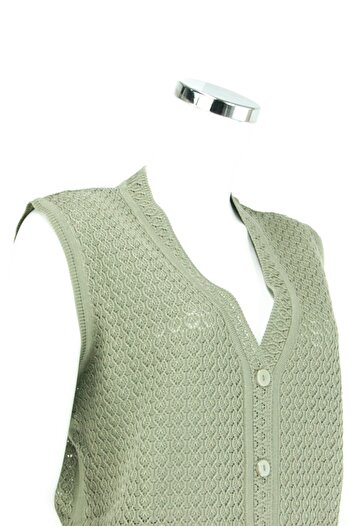 Oppland Women's Seasonal Three-Button Front Double Pocket Knitted Model Regular Cut Steel Knitted Mother Vest