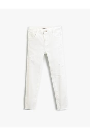 Koton Basic Slim Fit Distressed Denim Trousers Pocketed Cotton