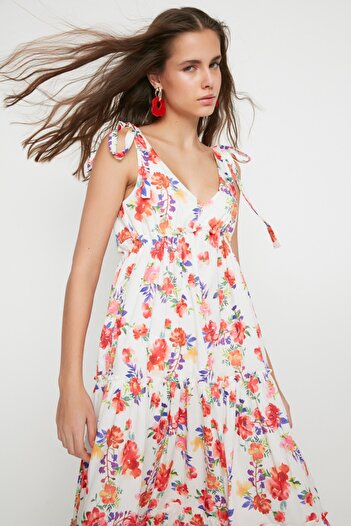 Trendyol Collection Σχέδιο Πολύχρωμο Floral Υφαντό Φόρεμα TWOSS21EL3562