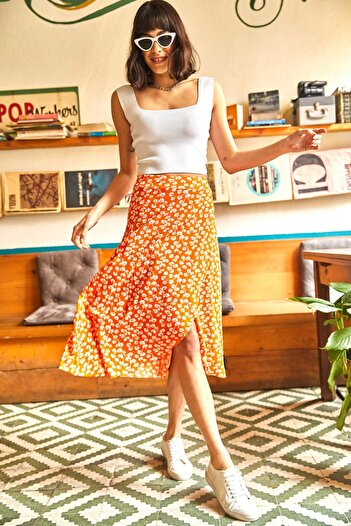 Olalook Women's Orange Wrap Skirt ETK-19000154