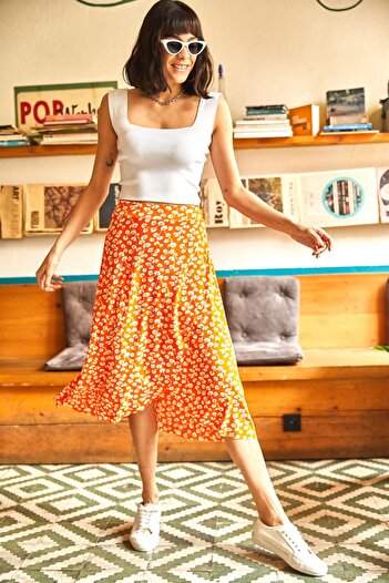 Olalook Women's Orange Wrap Skirt ETK-19000154