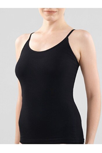 Blackspade Women's Black Cotton Adjustable Thin Strap Undershirt