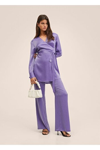 MANGO Woman Ίσιο υφαντό παντελόνι