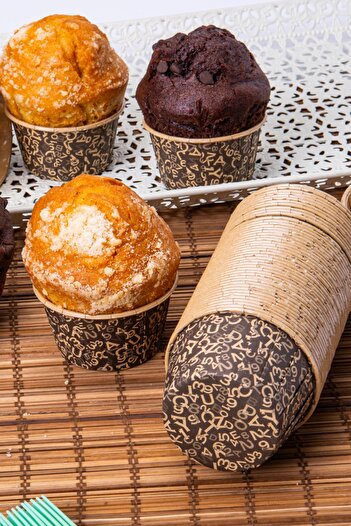 Huzur Party Store Brown 50-Piece Cake Mold Letter Number Printed 7x3.5 cm Muffin Cupcake Capsule