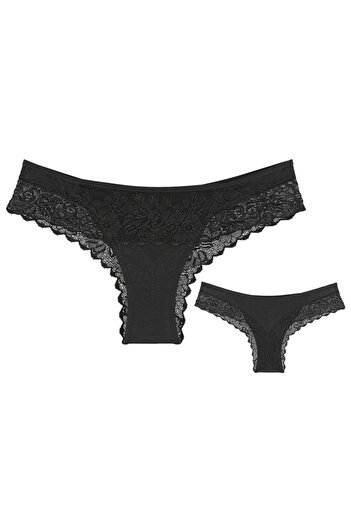 Alışveriş Meydanı Chiloți slip din bumbac pieptănat din lycra din dantelă neagră