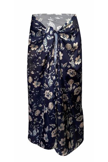 Bolder Avasatin Navy Blue Flower Pattern Satin Pareo