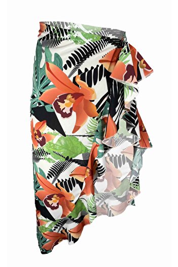 Bolder Allora Orange Flower Pattern Ruffle Pareo