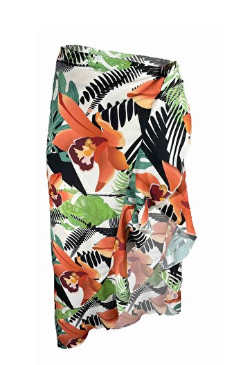 Bolder Allora Orange Flower Pattern Ruffle Pareo