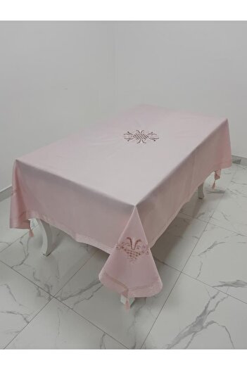 Finezza Irem Pudra Nakışlı Keten Kumaş Pudra Masa Örtüsü 160x220 Cm - 993