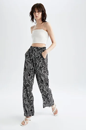DeFacto Traditional Florida High Waist Wide Leg Pocket Viscose Trousers