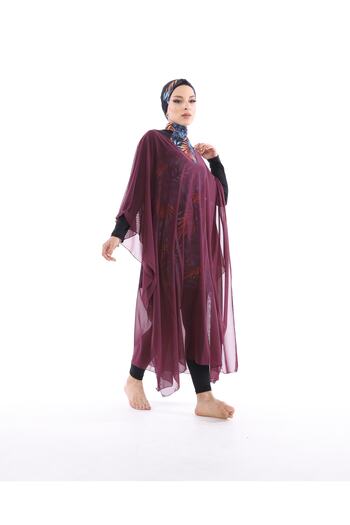 vawensea Women's Hijab Swimsuit V Neck Kaftan Pareo Claret Red
