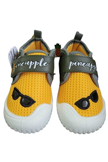 GEZER Children's Home School Nursery Soft Linen Shoes Slippers Pineapple Model Anti-Slip Sole Yellow Khaki