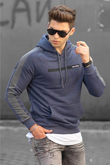 Madmext Ανδρικό φούτερ με κουκούλα Navy Blue με στάμπα 4433