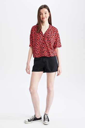 DeFacto Patterned Jacket Collar Relax Fit Viscose Shirt