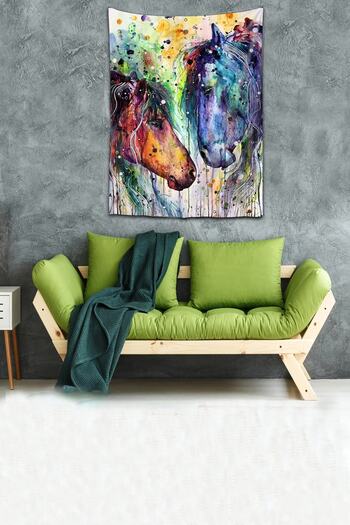 on the clouds Washable Stain Resistant Micropetek Fabric Horse Pattern Colorful Wall Cloth Wall Carpet Tapestry