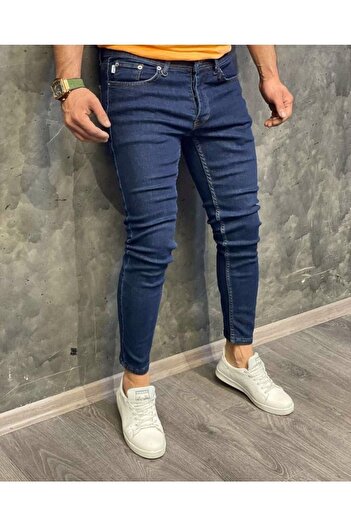 Oliggopol Чоловічі сині джинси Slim Fit з еластаном, крій до щиколотки